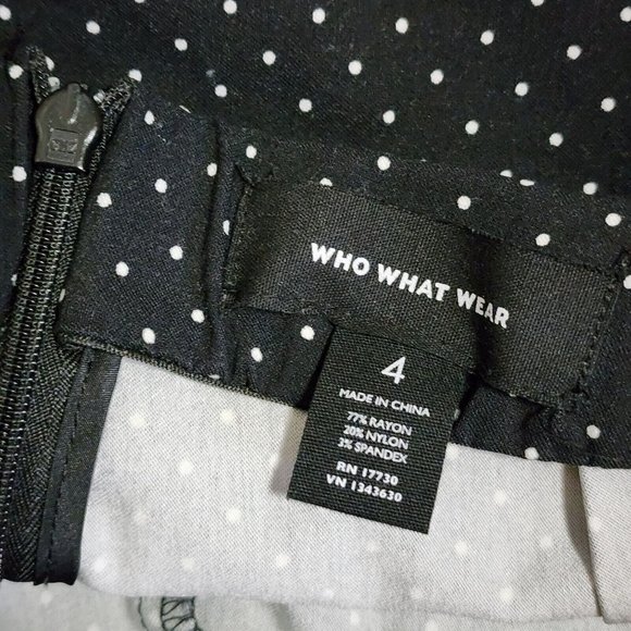 WHO WHAT WEAR Black White Polka Dot Stretch Waist Zip Back Pants Womens Size 4 - Picture 3 of 5